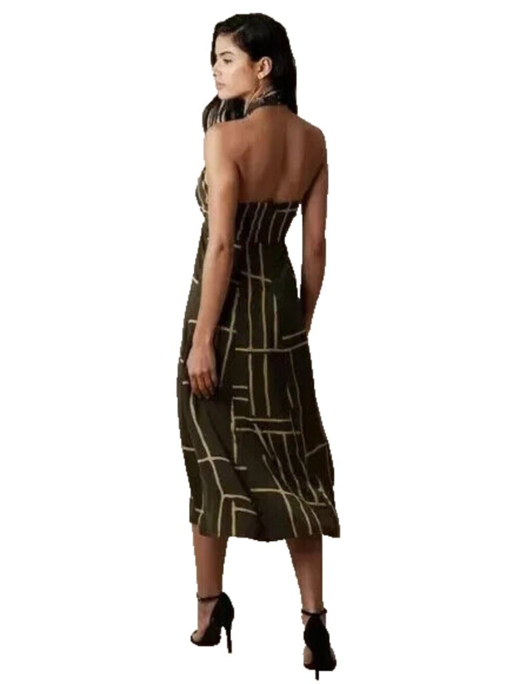 Banana Republic NWT Sleeveless Halter Midi Dress with Cream Geometric Print Sz10